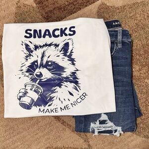 NWT Snacks Make Me Nicer Tee Shirt 100% Soft Cotton